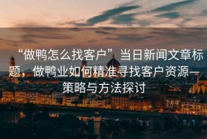 “做鴨怎么找客戶”當日新聞文章標題，做鴨業如何精準尋找客戶資源—策略與方法探討