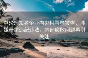 重磅！知名企業(yè)內(nèi)鬼柯雪琴被查，涉嫌嚴重違紀違法，內(nèi)部腐敗問題再引關(guān)注