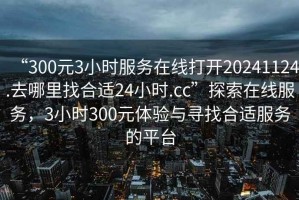 “300元3小時服務在線打開20241124.去哪里找合適24小時.cc”探索在線服務，3小時300元體驗與尋找合適服務的平臺