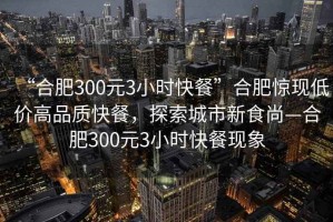 “合肥300元3小時快餐”合肥驚現低價高品質快餐，探索城市新食尚—合肥300元3小時快餐現象
