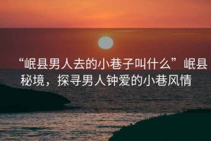 “岷縣男人去的小巷子叫什么”岷縣秘境，探尋男人鐘愛的小巷風情