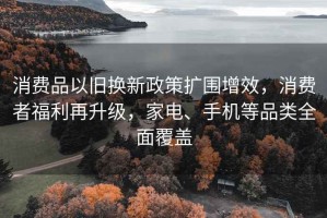 消費品以舊換新政策擴圍增效，消費者福利再升級，家電、手機等品類全面覆蓋