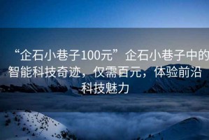 “企石小巷子100元”企石小巷子中的智能科技奇跡，僅需百元，體驗前沿科技魅力