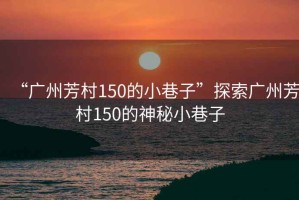 “廣州芳村150的小巷子”探索廣州芳村150的神秘小巷子