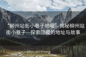 “柳州站街小巷子地址”揭秘柳州站街小巷子—探索隱藏的地址與故事