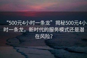 “500元4小時一條龍”揭秘500元4小時一條龍，新時代的服務模式還是潛在風險？