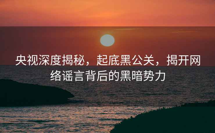 央視深度揭秘，起底黑公關(guān)，揭開網(wǎng)絡(luò)謠言背后的黑暗勢力
