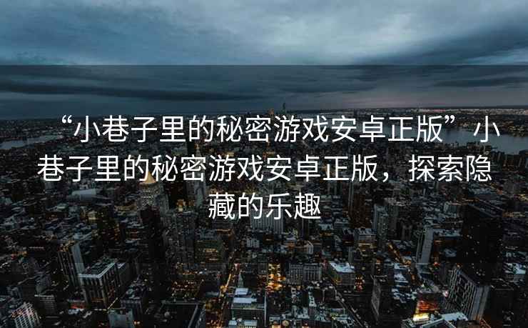 “小巷子里的秘密游戲安卓正版”小巷子里的秘密游戲安卓正版，探索隱藏的樂趣