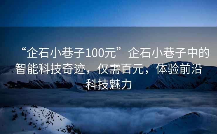 “企石小巷子100元”企石小巷子中的智能科技奇跡，僅需百元，體驗前沿科技魅力