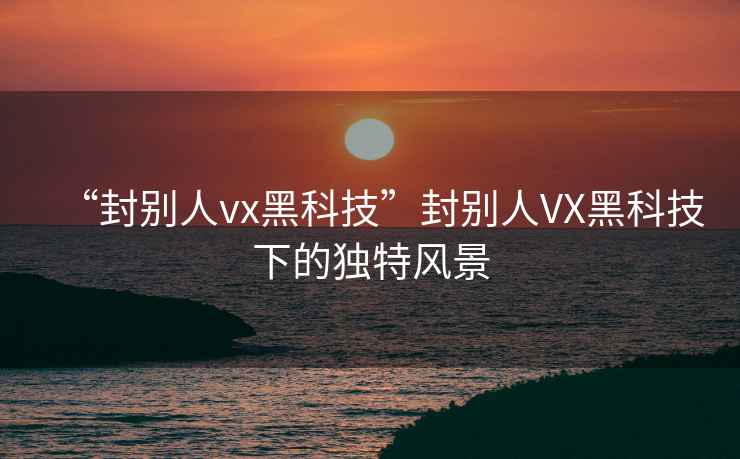 “封別人vx黑科技”封別人VX黑科技下的獨特風景