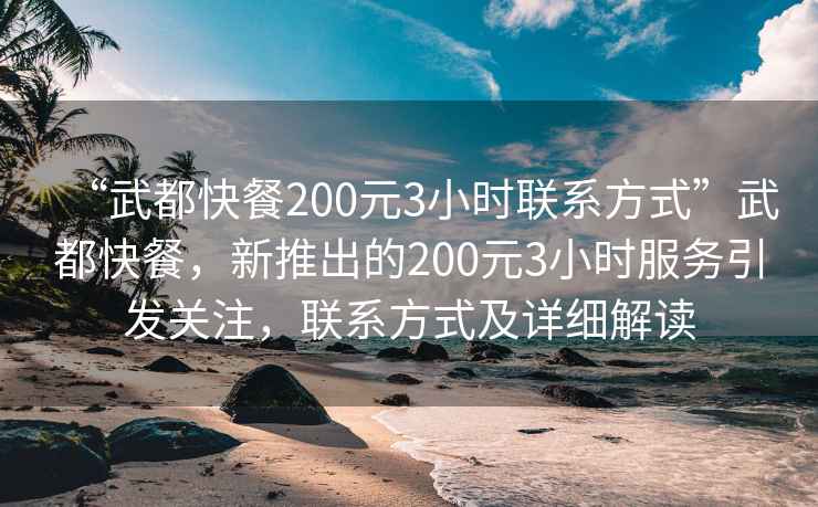 “武都快餐200元3小時(shí)聯(lián)系方式”武都快餐，新推出的200元3小時(shí)服務(wù)引發(fā)關(guān)注，聯(lián)系方式及詳細(xì)解讀