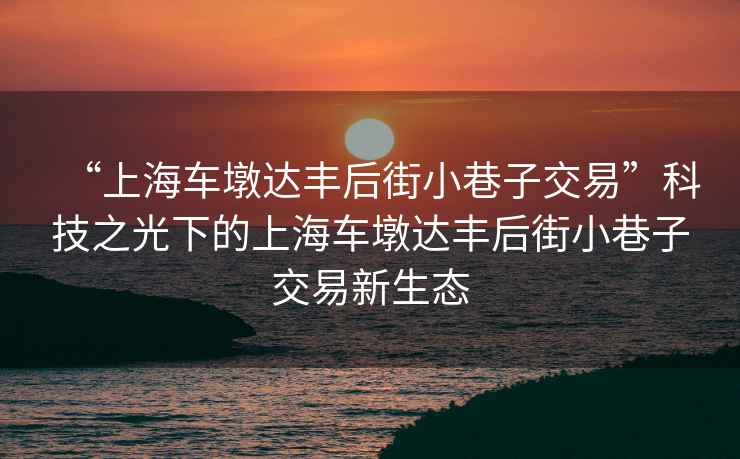 “上海車墩達豐后街小巷子交易”科技之光下的上海車墩達豐后街小巷子交易新生態