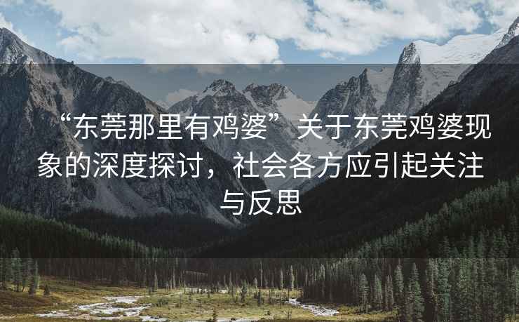 “東莞那里有雞婆”關于東莞雞婆現象的深度探討，社會各方應引起關注與反思