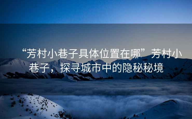 “芳村小巷子具體位置在哪”芳村小巷子，探尋城市中的隱秘秘境