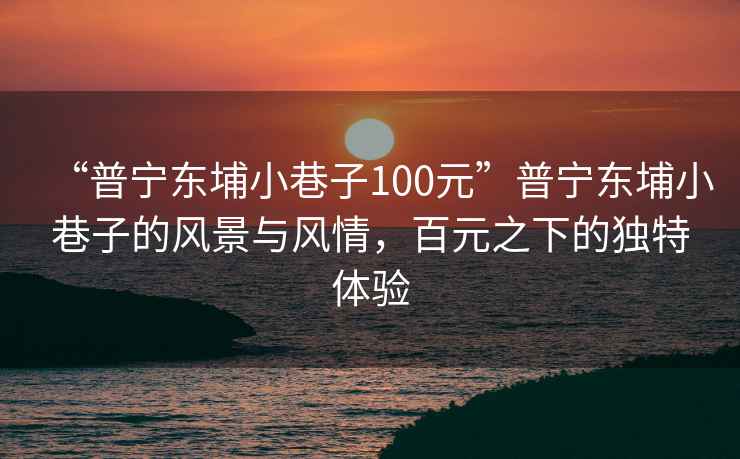 “普寧東埔小巷子100元”普寧東埔小巷子的風景與風情，百元之下的獨特體驗
